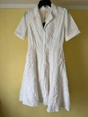 NWT byTiMo White Cotton Eyelet Button Down Midi Dress Size XS